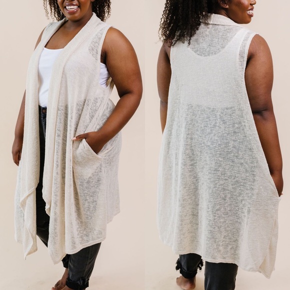 Gauzy Bohemian Cardi Vest in Taupe - Picture 3 of 11